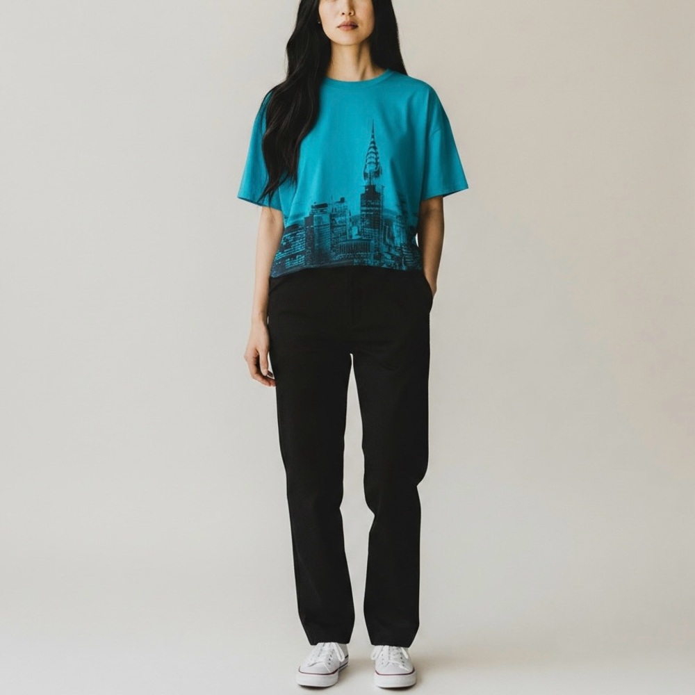 Self Esteem NYC Skyline Tee Women’s XS Lapis Teal Oversized NWT